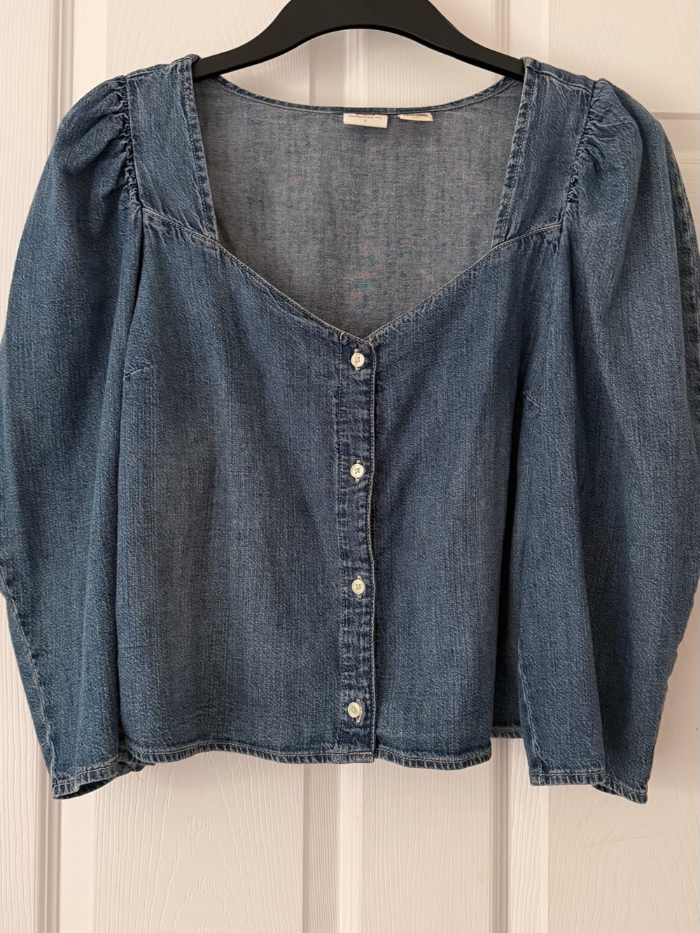 Levi's Blue Denim Button-Front Puff Sleeve Shirt